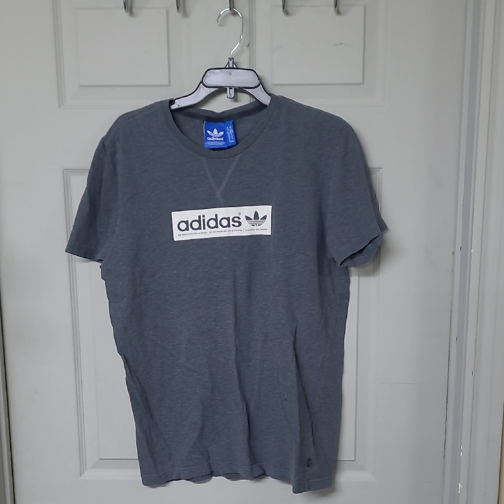 🩴Adidas 'With 3 Stripes' Men's Grey T-shirt White Logo Size Large